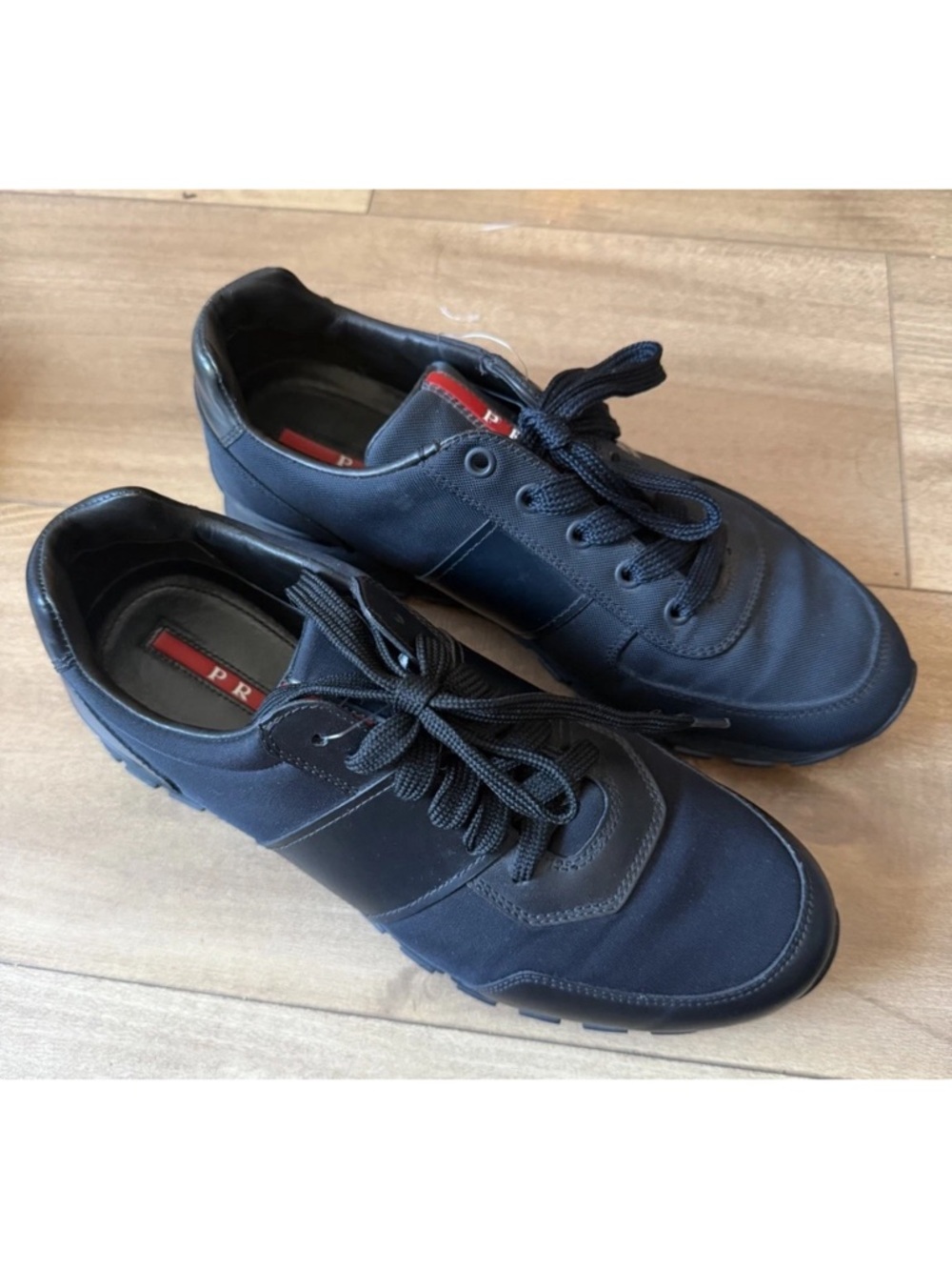 PRADA Sport Black Leather Textile Sneakers Men’s Low Top Lace Up 2718 AF  | 8.5 - Picture 2 of 11
